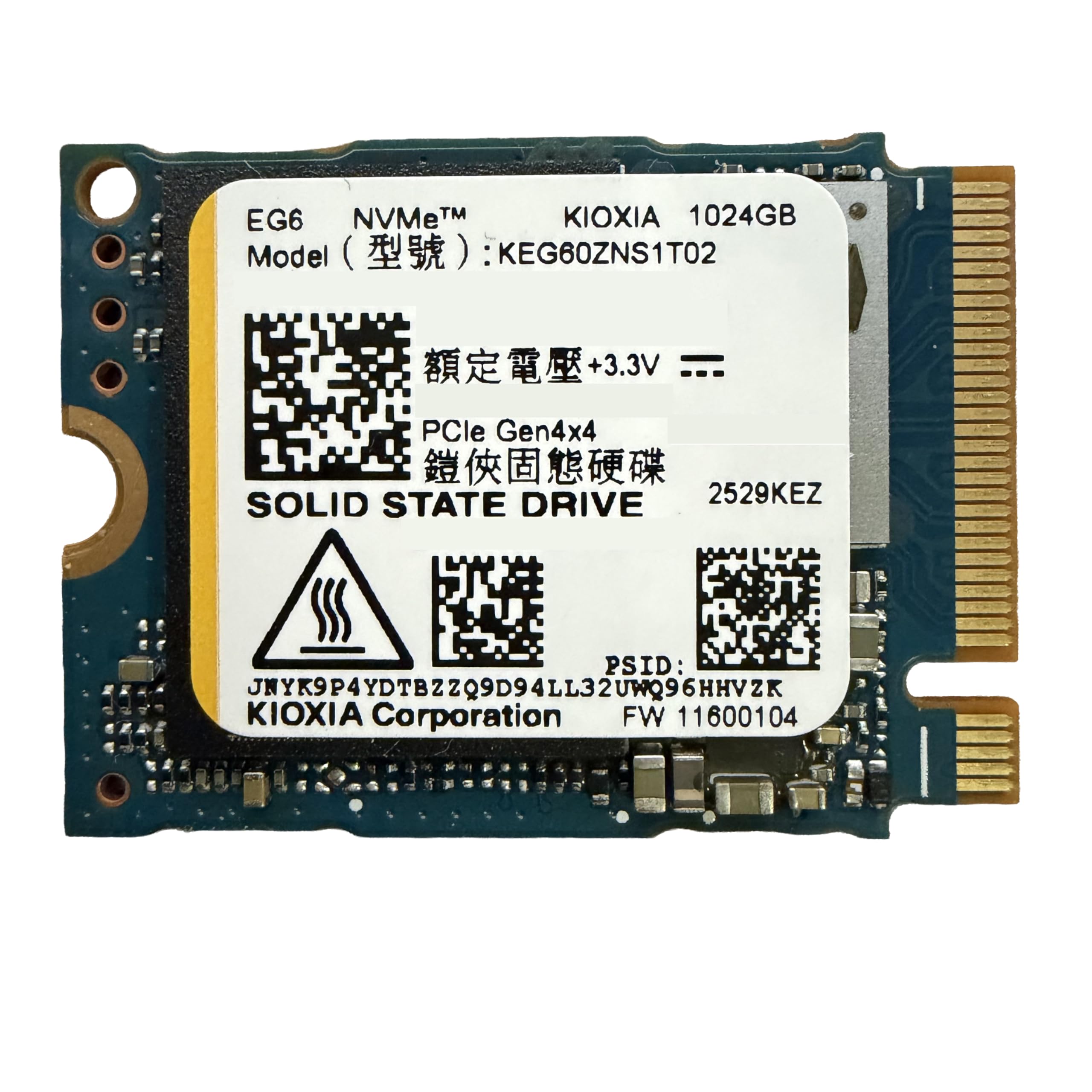 KIOXIA SSD 1TB M.2 2230 NVMe PCIe 4.0 Gen 4 x 4 EG6 (Sans emballage)