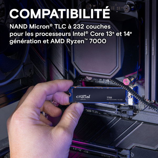 Crucial T705 1TB PCIe Gen5 NVMe M.2 SSD (Sans emballage)